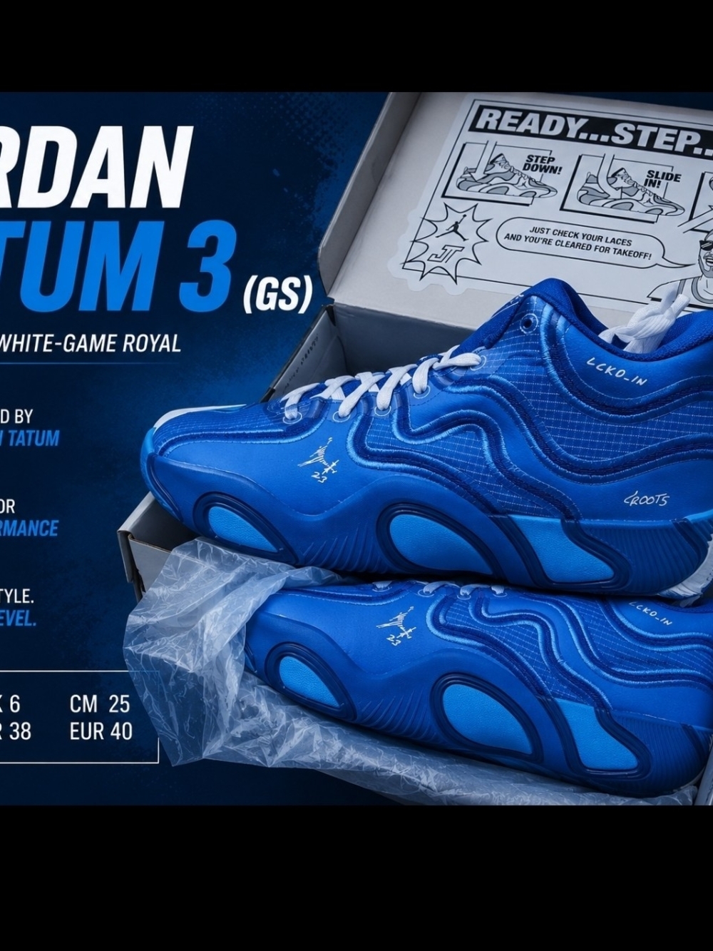 Jordan Tatum 3 (GS) White-Game Royal Basketball Shoes